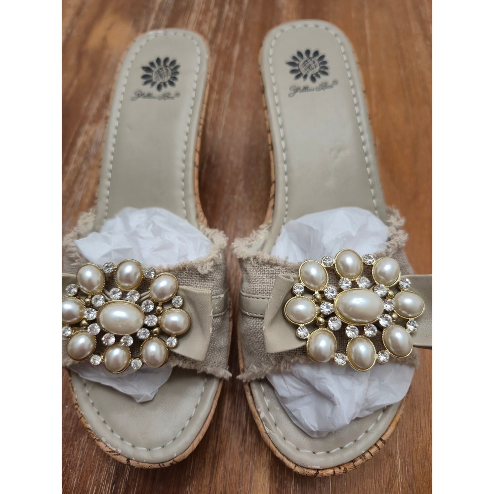 Yellow Box Wedge Maryland Sandals Womens 8.5 Beige Cork Wedge Slides Boho Beach
